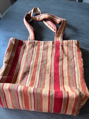 Striped Red and Tan Canvas *Reversible* Tote Bag